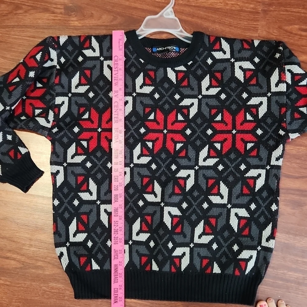 Ugly Christmas Sweater Poinsetta Medium Black Red White